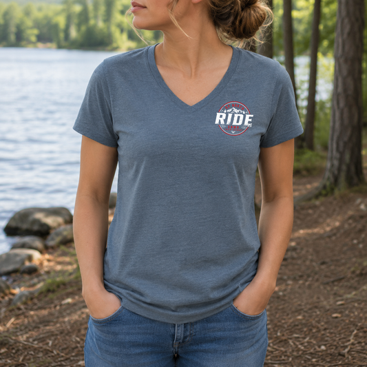 RIDE 4.0 Fundraiser Ladies V-Neck Tee - Slate Blue