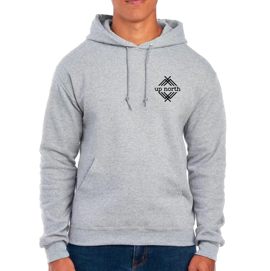 Grey Heather Hoodie, NH Flag Treeline & Moose