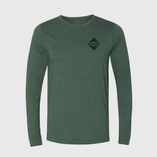 Green Heather LS Tee, NH Flag Treeline & Moose