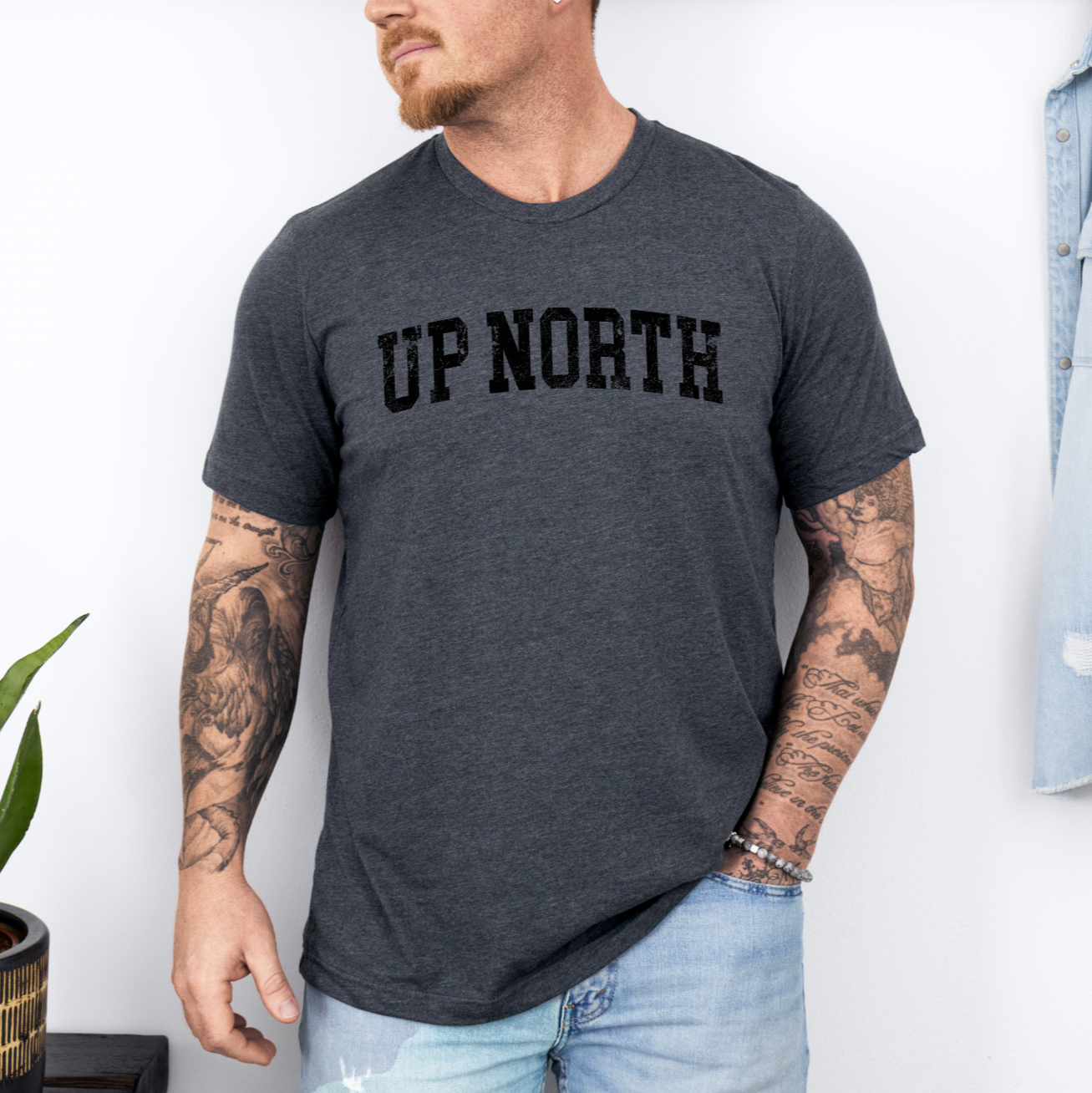 Up North Varsity Type Tee - Dk Grey