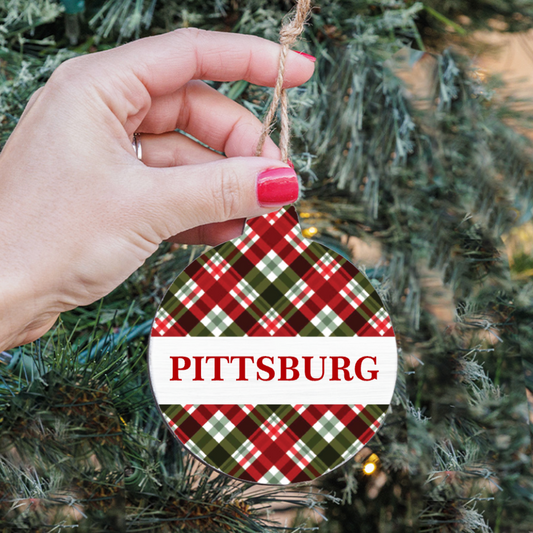 Pittsburg Plaid Wood Ornament