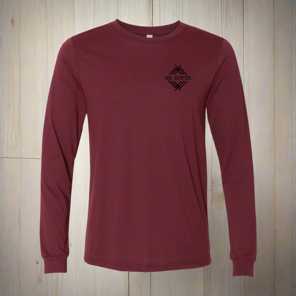 Maroon Heather LS Tee, NH Flag Treeline & Moose