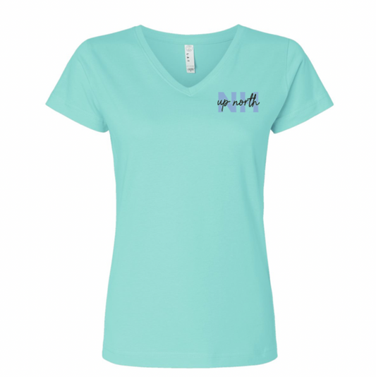 Ladies V-Neck Tee, NH script - Minty Teal