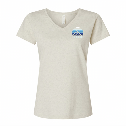 Ladies V-Neck Tee, Blues Sunrise Logo