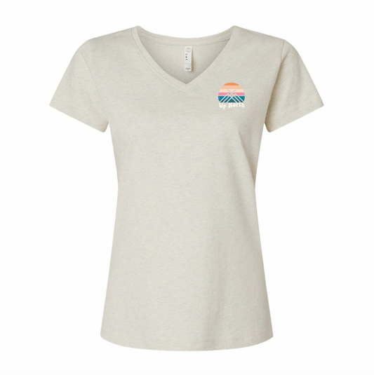 Ladies V-Neck Tee, Warm Sunrise Logo