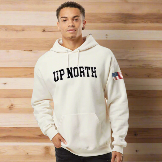 Up North Varsity Type Flag Hoodie - Cream
