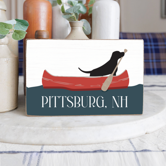 Black Dog in Canoe - Wood Block Sign