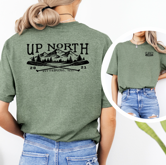 Up North Crossed Oars Tee - Military Green Htr