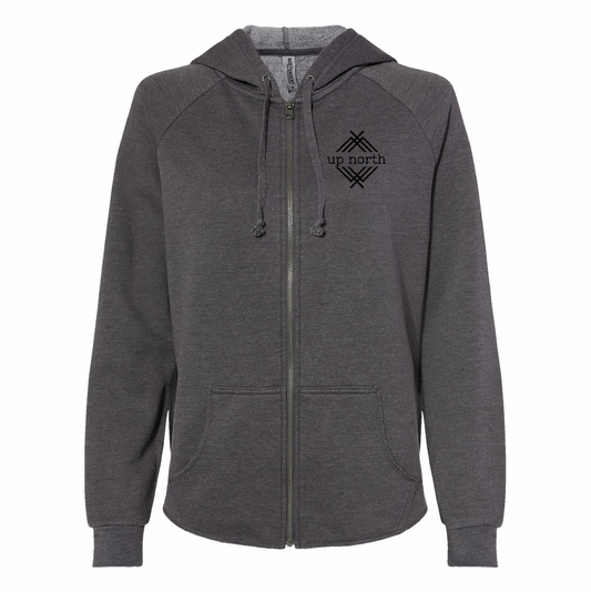 Ladies Hoodie, NH Flag Treeline & Moose - Dark Grey