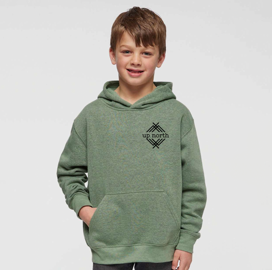Youth Hoodie, NH Flag Treeline & Moose - Olive