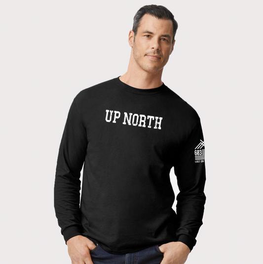 Up North & Sleeve Flag - Black LS Tee