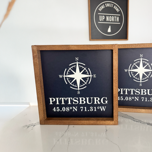 Pittsburg & Coordinates - 12" x 12" Wood Sign