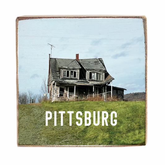 Spooky House - Square Wood Block Sign