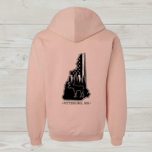 Blush Full Zip Hoodie, NH Flag Treeline & Moose