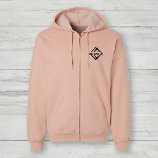 Blush Full Zip Hoodie, NH Flag Treeline & Moose