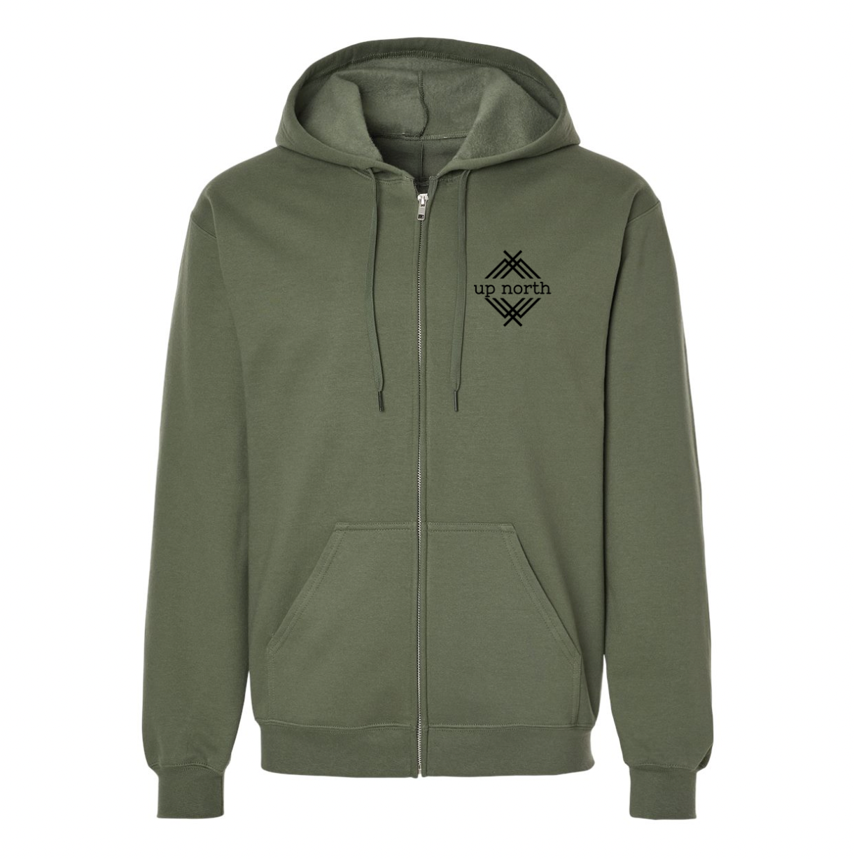 Olive Full Zip Hoodie, NH Flag Treeline & Moose
