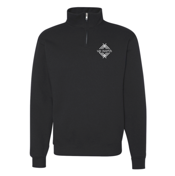 Black 1/4 Zip, NH Flag Treeline & Moose