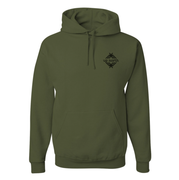 Military Green Hoodie, NH Flag Treeline & Moose
