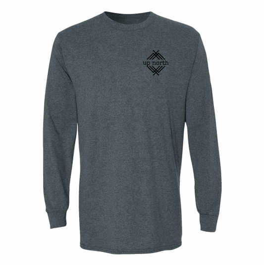 Dk Grey LS Tee, NH Flag Treeline & Moose