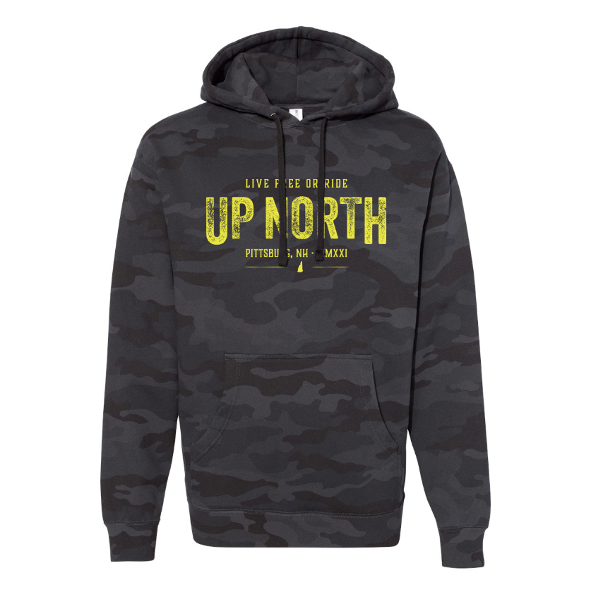 Live Free or Ride Up North Hoodie - Camo/Neon