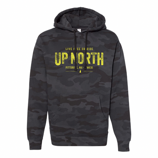 Live Free or Ride Up North Hoodie - Camo/Neon