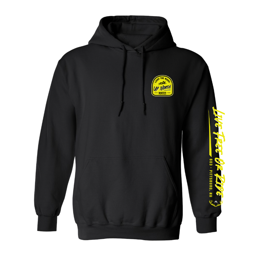 “Live Free or Ride” Up North Hoodie - Black/Neon
