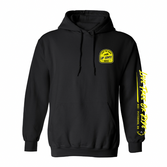 “Live Free or Ride” Up North Hoodie - Black/Neon
