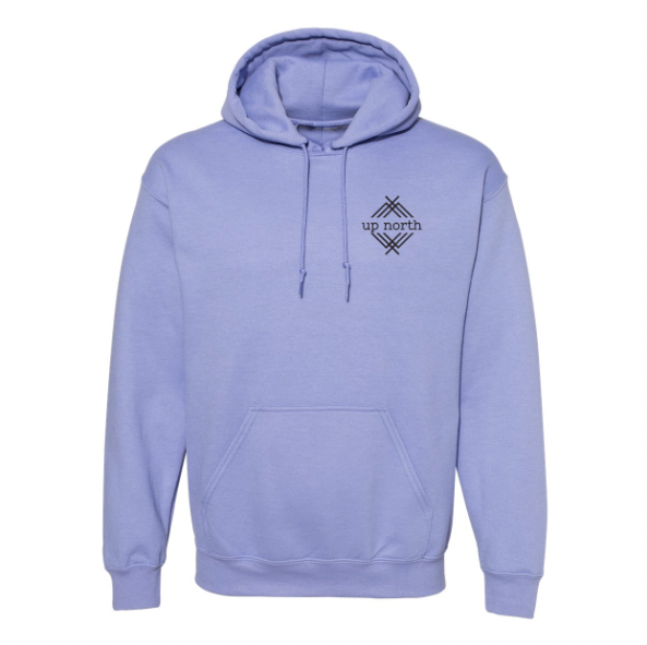Lavender Hoodie, NH Flag Treeline & Moose