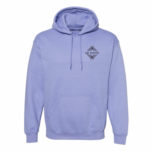 Lavender Hoodie, NH Flag Treeline & Moose
