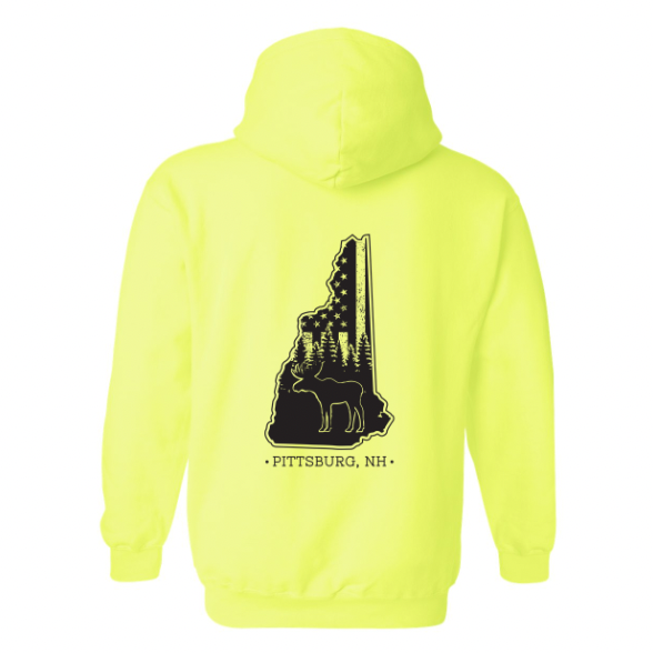 Hi-Vis Yellow Hoodie, NH Flag Treeline & Moose