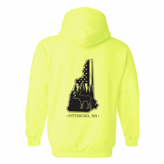 Hi-Vis Yellow Hoodie, NH Flag Treeline & Moose