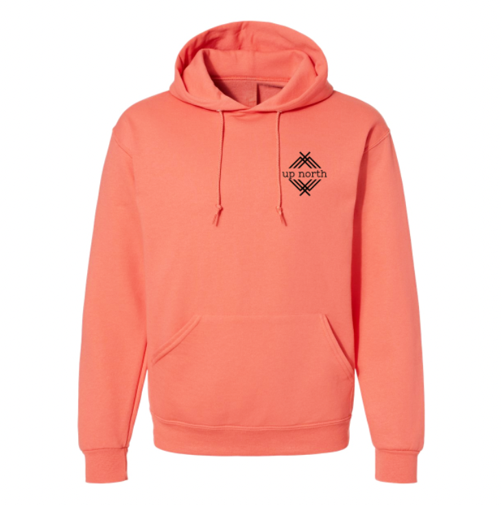 Coral Hoodie, NH Flag Treeline & Moose