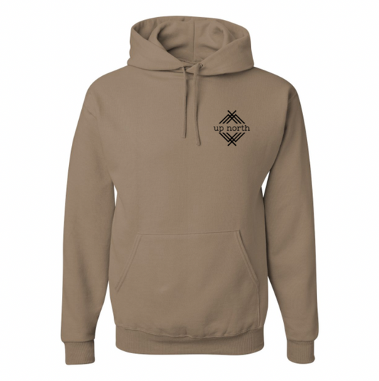 Weathered Brown Hoodie, NH Flag Treeline & Moose