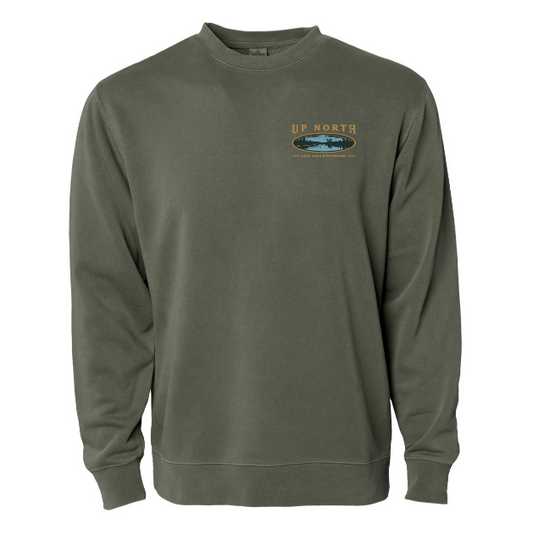 Vintage Up North Lake Life Crewneck - Olive