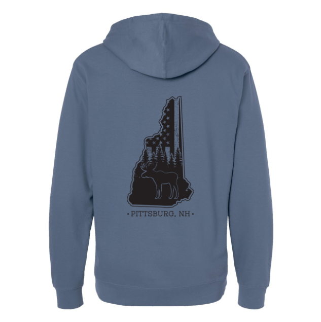 NH Flag Treeline & Moose Hoodie - Slate Blue