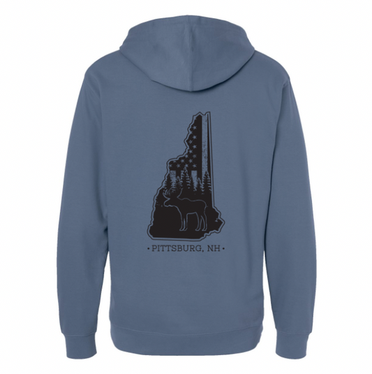 NH Flag Treeline & Moose Hoodie - Slate Blue
