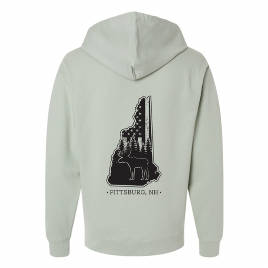 NH Flag Treeline & Moose Hoodie - Sage