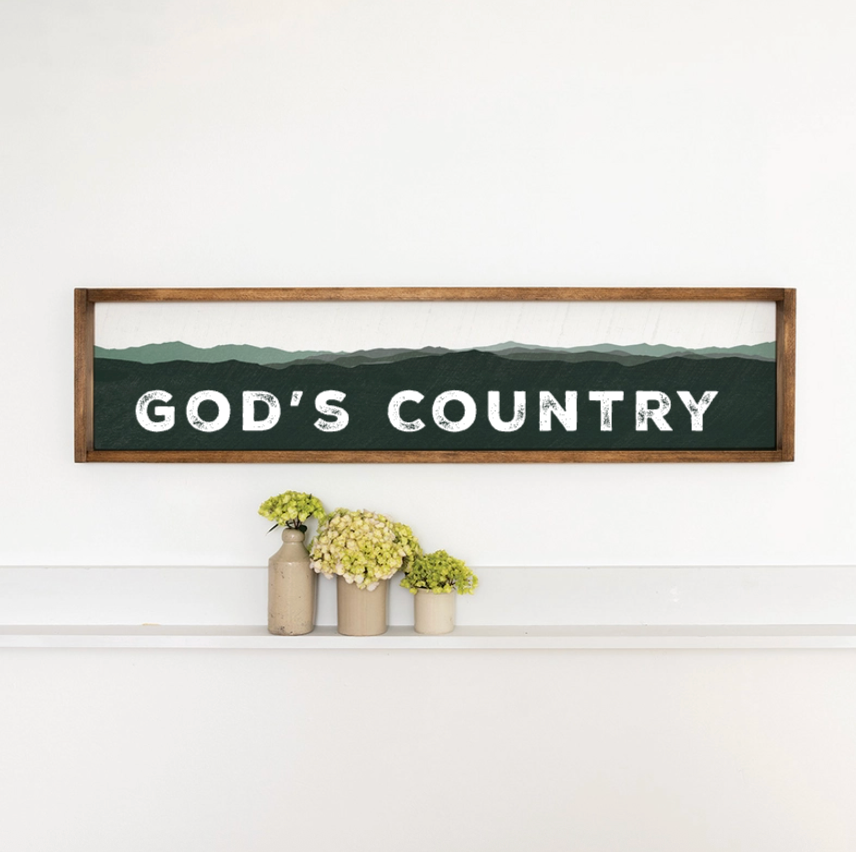 God’s Country Framed Solid Wood Sign