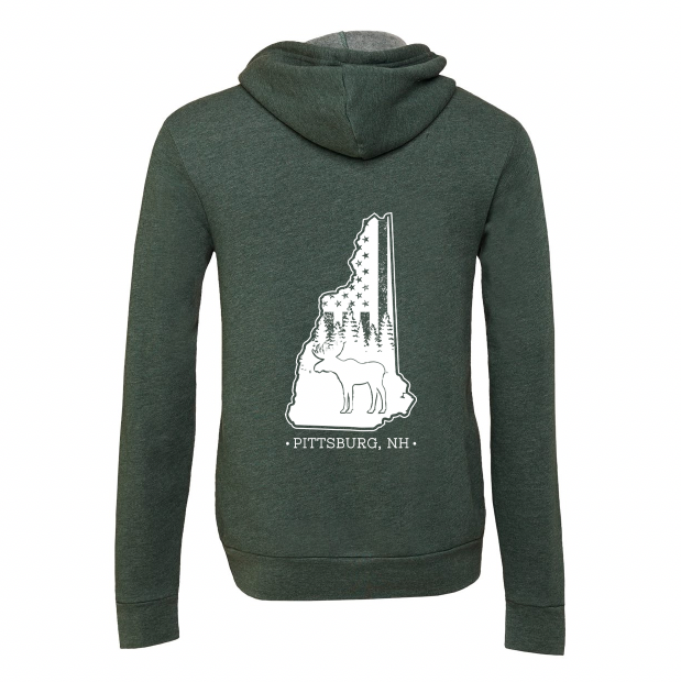 Unisex Full Zip Hoodie - NH Flag Treeline & Moose