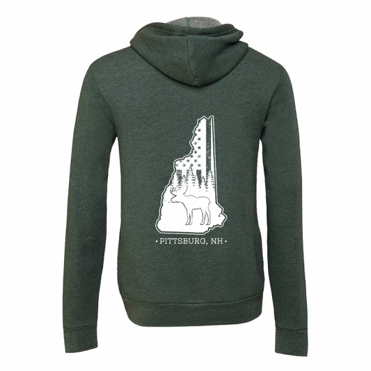 Unisex Full Zip Hoodie - NH Flag Treeline & Moose