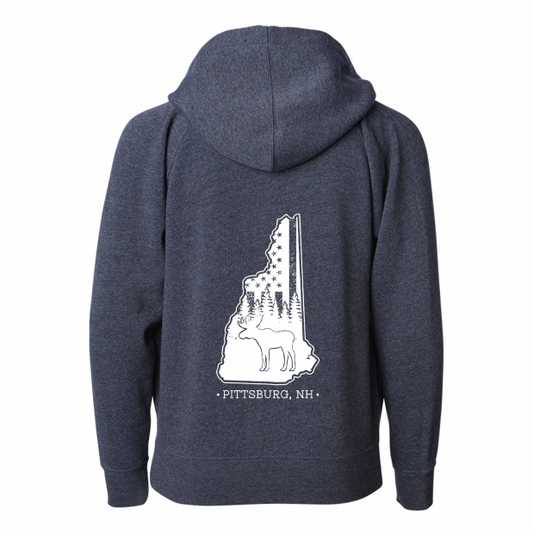 YOUTH Full Zip Hoodie - NH Flag Treeline & Moose