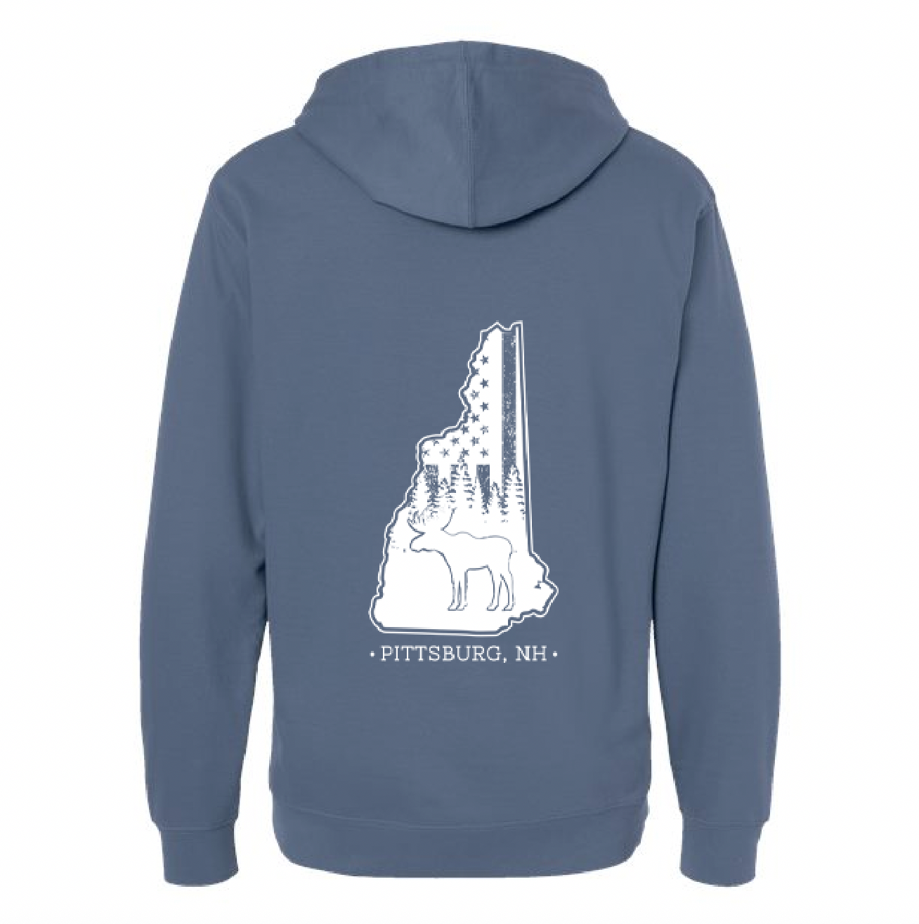 NH Flag Treeline & Moose Hoodie - Slate Blue
