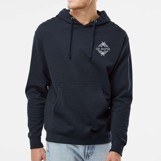 Navy Hoodie, NH Flag Treeline & Moose