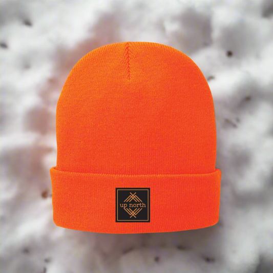 Up North Leather Patch Beanie - Bright Orange