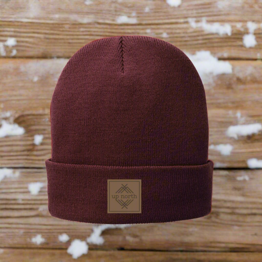 Up North Leather Patch Beanie - Maroon