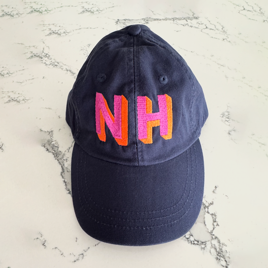 Navy Dad Hat - Custom Block Letter Hot Pink and Orange
