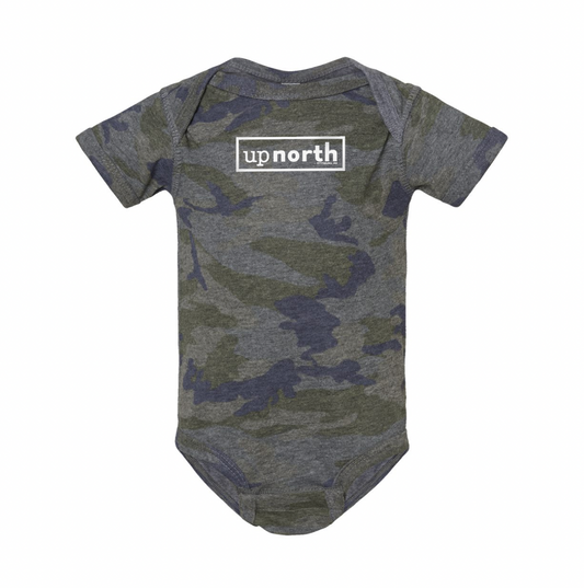 Up North Rectangle Logo - Camo Baby Onesie