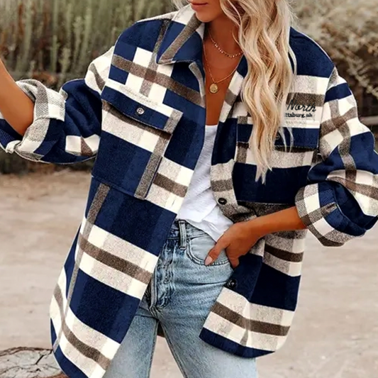 Plaid Flannel Shacket: Navy Blue