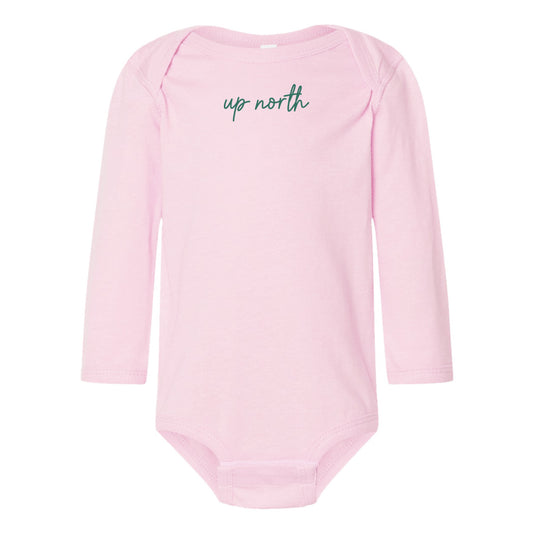Up North Script - Blush Long Sleeve Baby Onesie