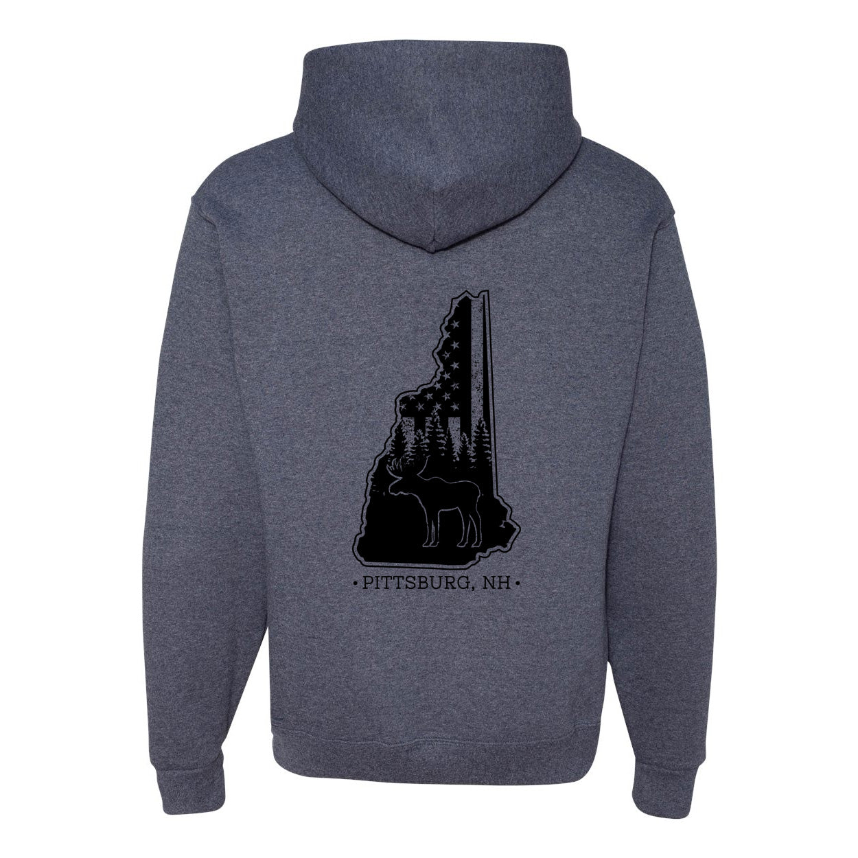 Navy Heather Hoodie, NH Flag Treeline & Moose